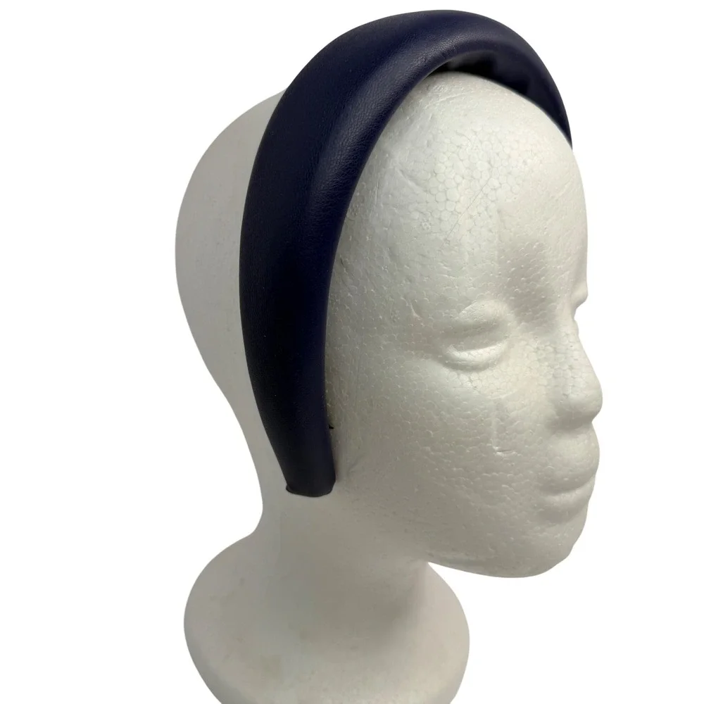 Handmade Navy Blue Faux Leather Padded Headband Wide Chunky Preppy Boho‎ NWOT